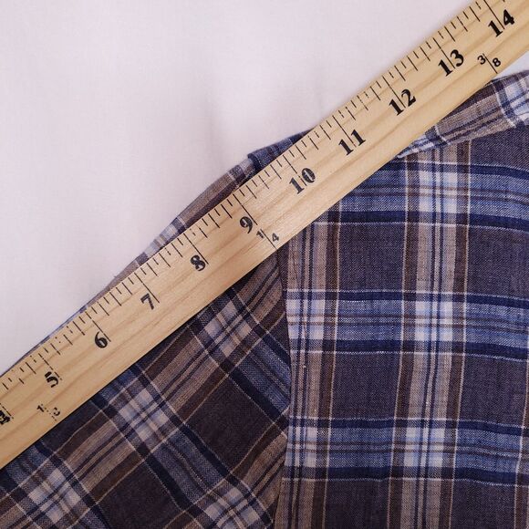Baird McNutt Linen Shirt Mens Large Plaid Blue Murano - Picture 8 of 10